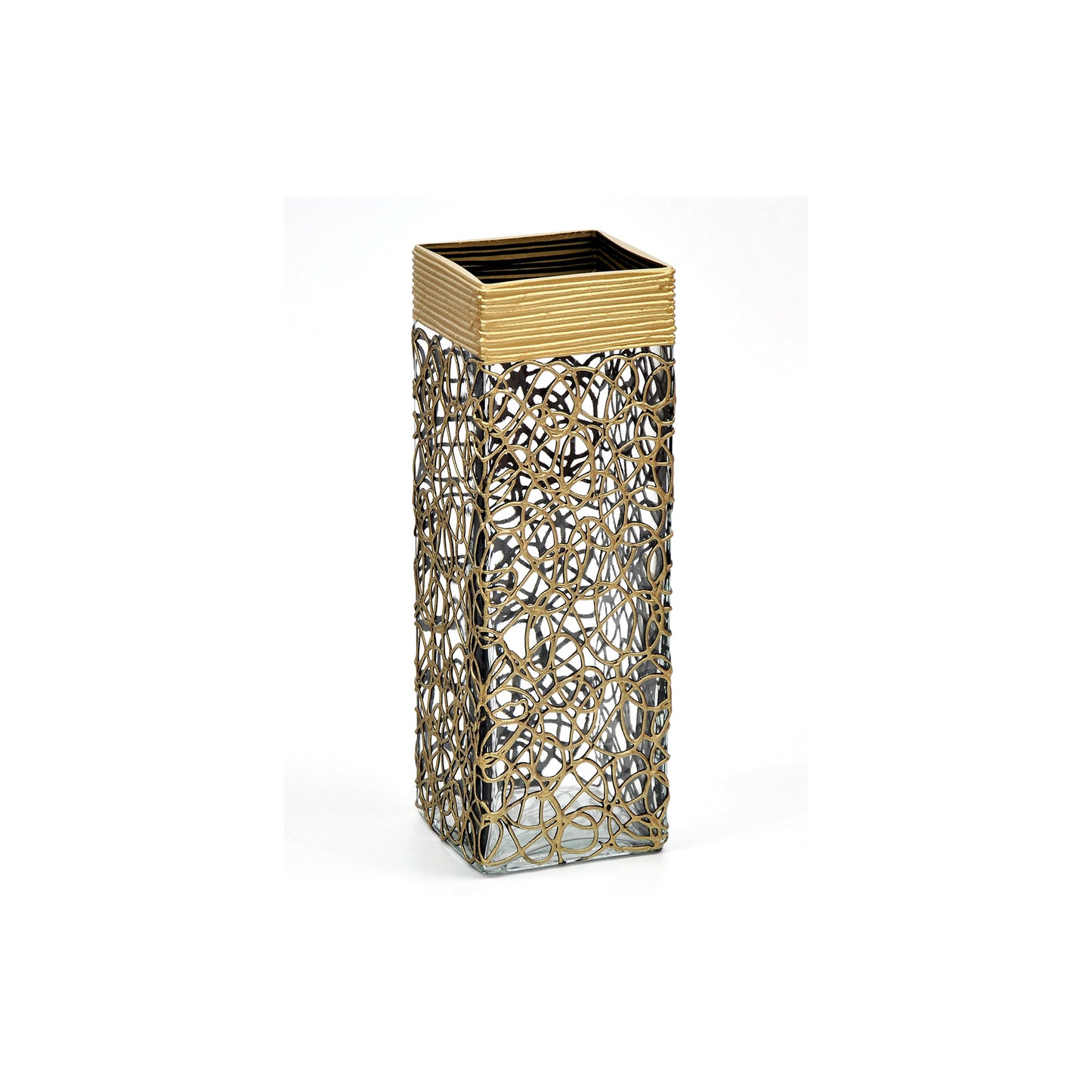 Gold Glass Vase | Square vase | Art Decorated Glass Vase for flowers | Table vase 12 inch | Interior Design | Home Decor - Pynck Shop