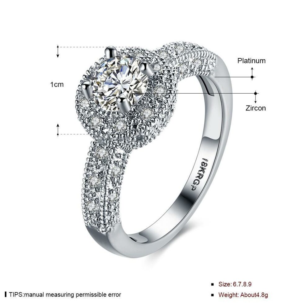Stunning 3.50 CTTW Single Crystal Austrian Elements Pav'e Halo Ring in 18K White Gold Plating